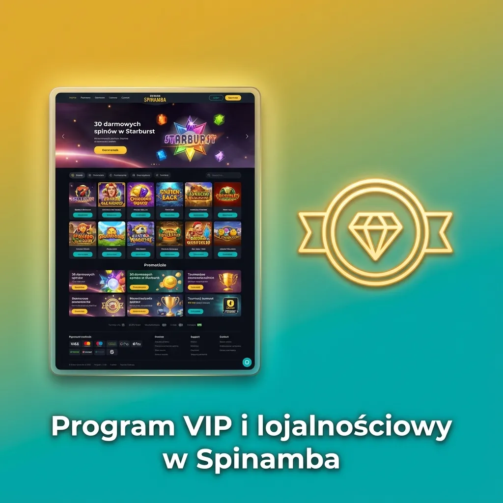 Ekran Spinamba z opisem programu VIP, nagród dla lojalnych graczy, wyższych poziomów i bonusów za aktywną grę