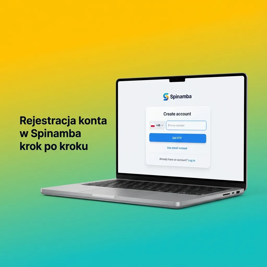 Infografika: pięć kroków rejestracji konta w Spinamba od kliknięcia przycisku do pierwszego depozytu.