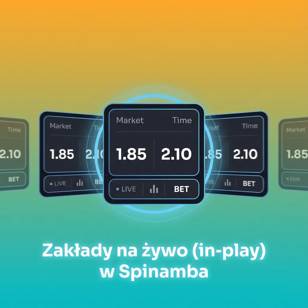 Interfejs zakładów na żywo Spinamba z kursami w czasie rzeczywistym podczas meczu piłki nożnej na ekranie.